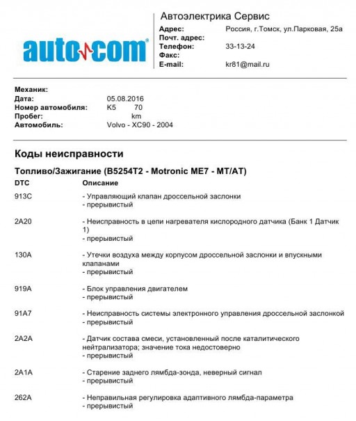 Volvo XC90 2.5L Turbo - Компьютерная диагностика в Томске